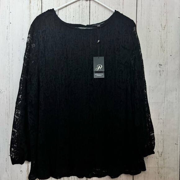 Adrianna Papell Tops - Adrianna Papell Women's Flowy Black Long Sleeve Lace Lined Blouse Sz S
